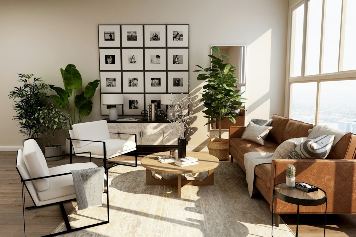 Warm, naturally lit living room