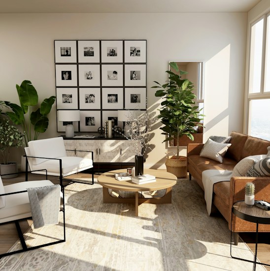 Modern interior with green accents